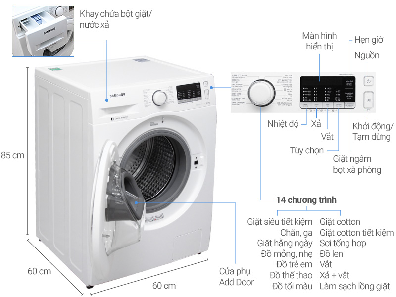 Máy giặt Sumsung với nhiều tính năng tiện dụng 